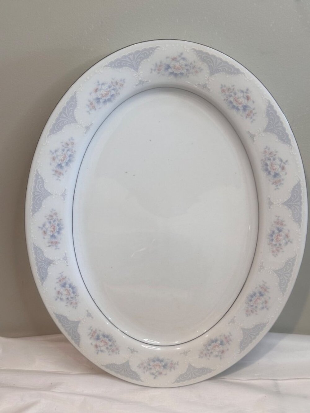 Silverite Fine China Oval Serving Platter 14"  Floral Pattern Embossed Holiday's